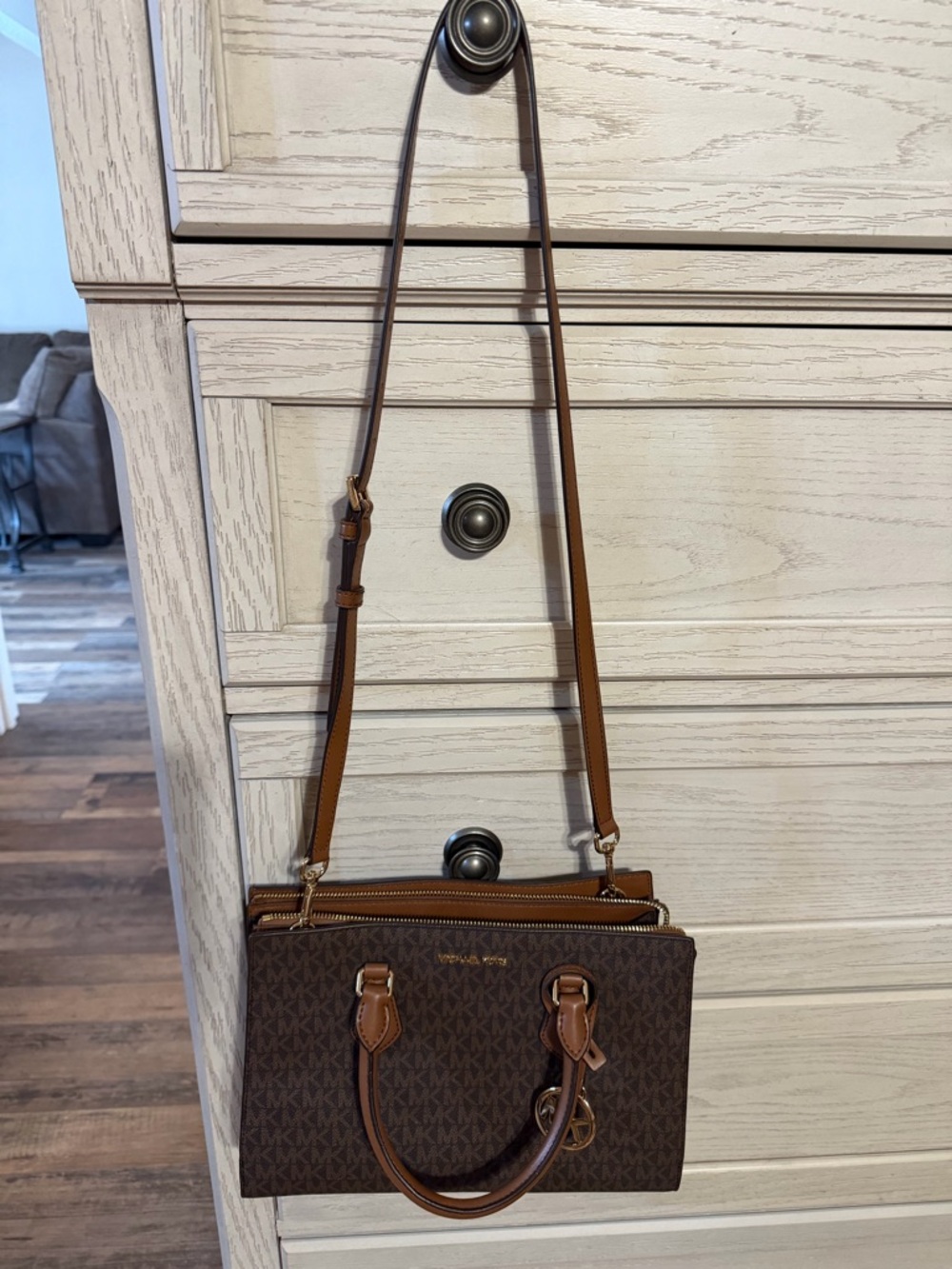 Michael Kors Brown and Tan MK Signature Messenger Bag